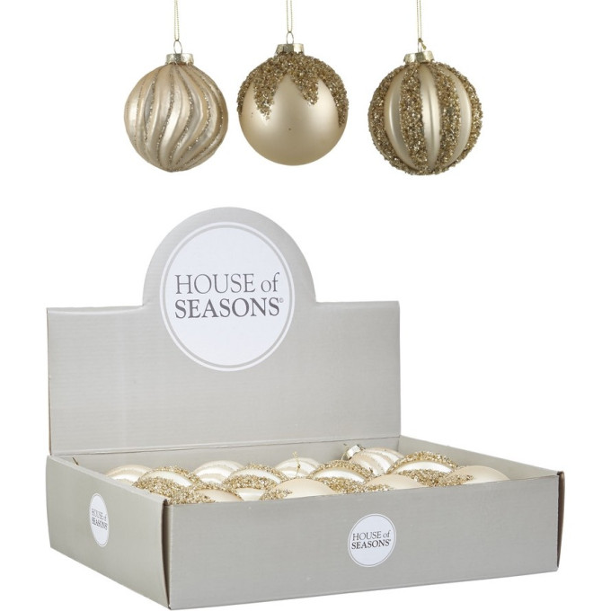 Набор HOUSE OF SEASONS,12 шт. Стеклянных шаров, диам. 8см, шампань, 3 вида 84019